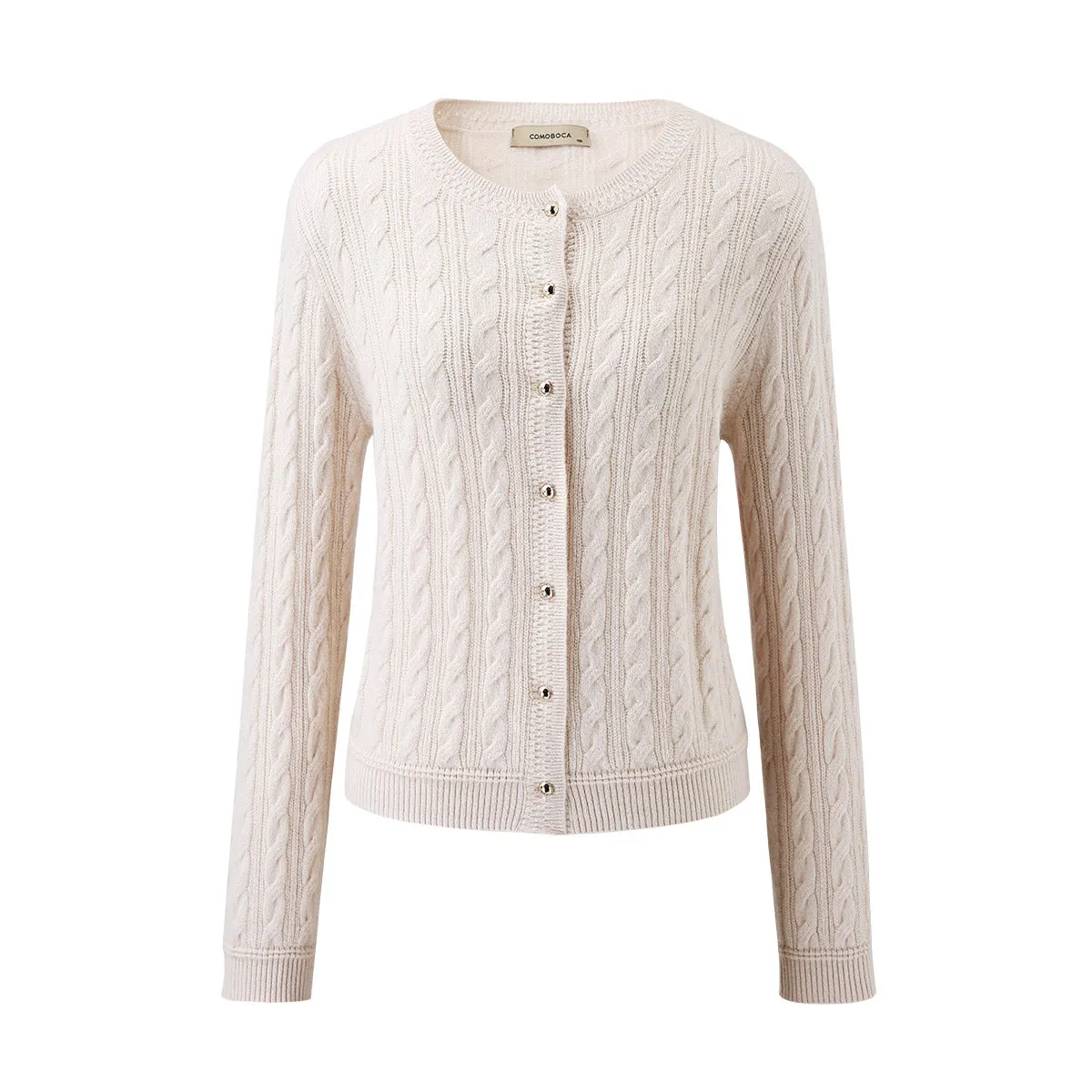 100% Cashmere Cable Knit Cardigan with Button-Up Front