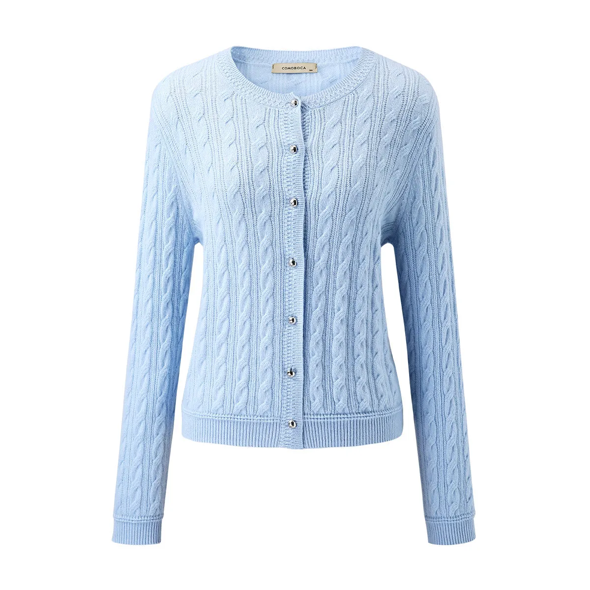 100% Cashmere Cable Knit Cardigan with Button-Up Front