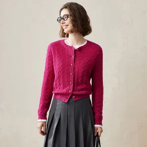 100% Cashmere Cable Knit Cardigan with Button-Up Front