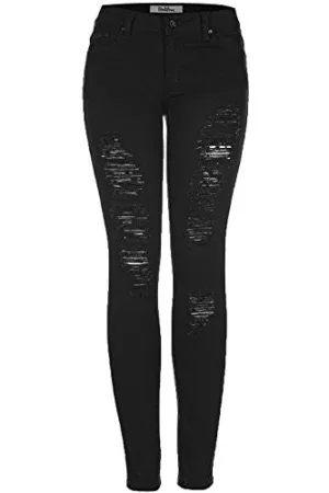 2LUV Women's Distressed Skinny Jeans Black 9 (G778A)