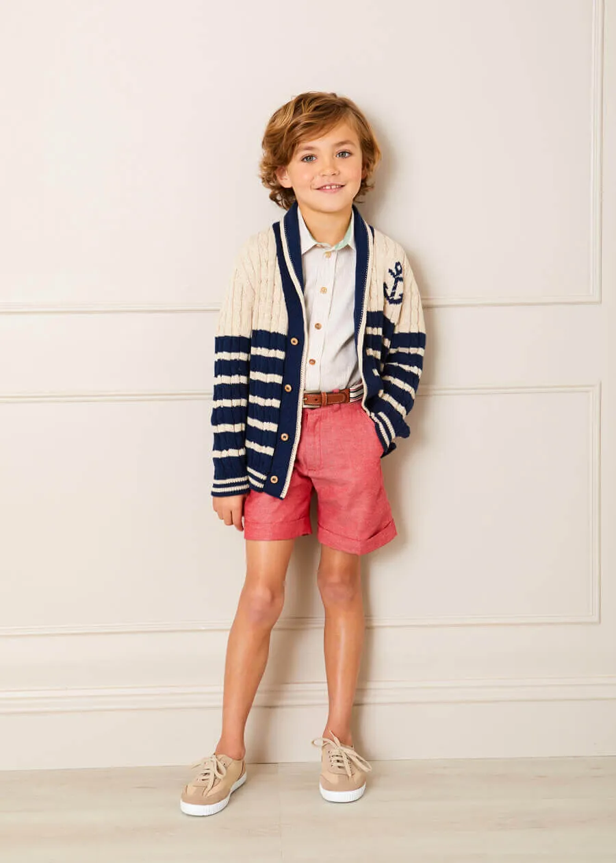 Anchor Motif Striped Cable Knit Cardigan in Navy (2-10yrs)