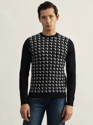 Antony Morato Men Blue Geometric Round Neck Full Sleeves Pullover Style Sweater