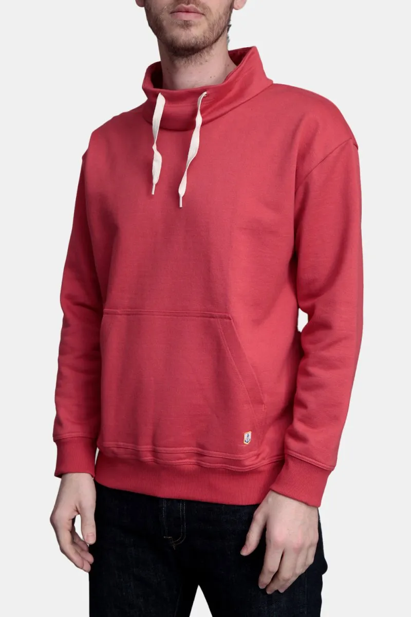 Stand-Up Collared Organic Cotton Sweatshirt in Cranberry Red by Armor Lux