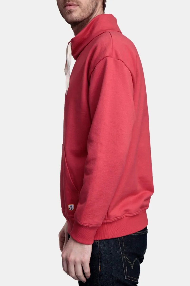 Stand-Up Collared Organic Cotton Sweatshirt in Cranberry Red by Armor Lux