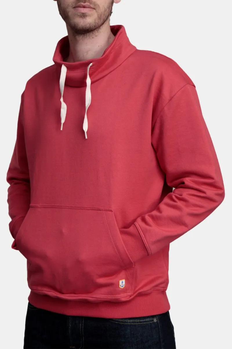 Stand-Up Collared Organic Cotton Sweatshirt in Cranberry Red by Armor Lux