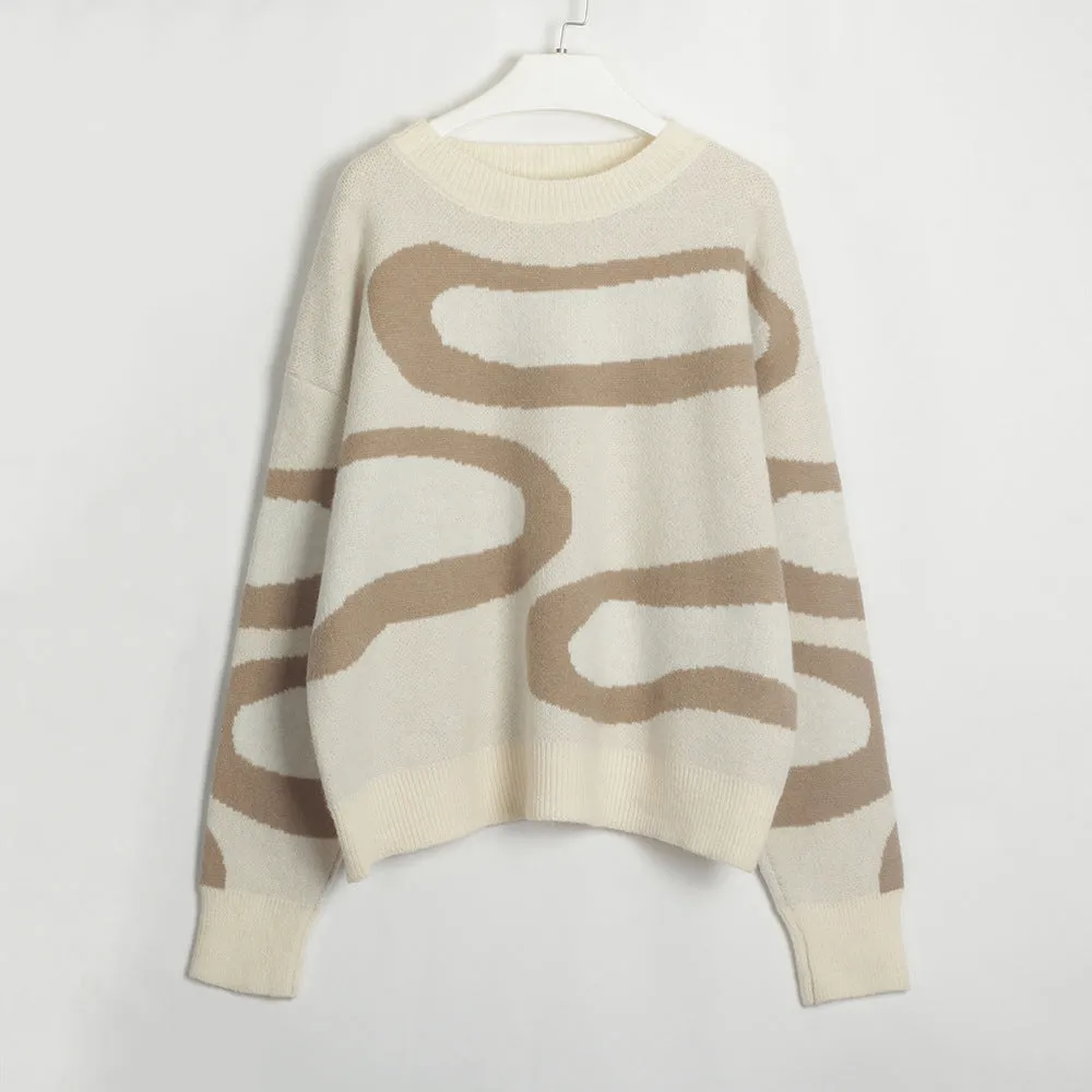 Autumn Winter Contrast Color Irregular Asymmetric Cloud Sweater Pullover