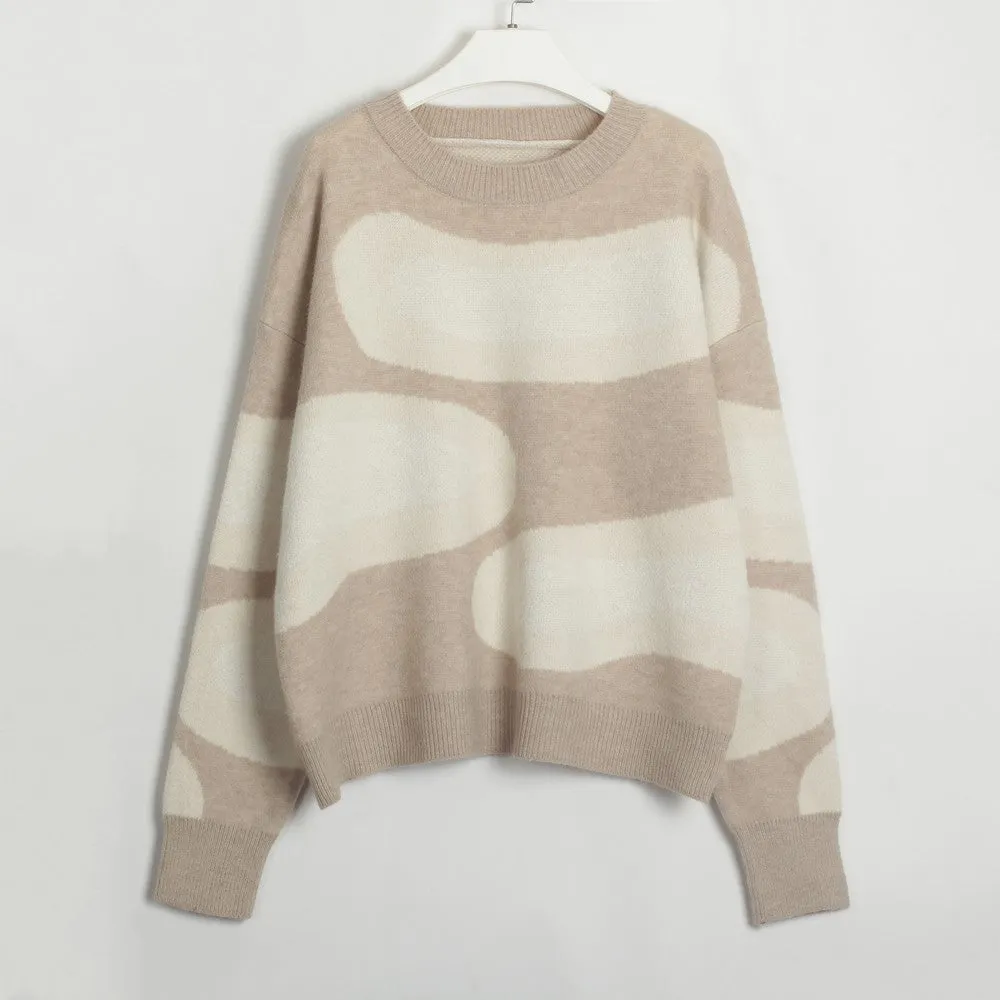 Autumn Winter Contrast Color Irregular Asymmetric Cloud Sweater Pullover