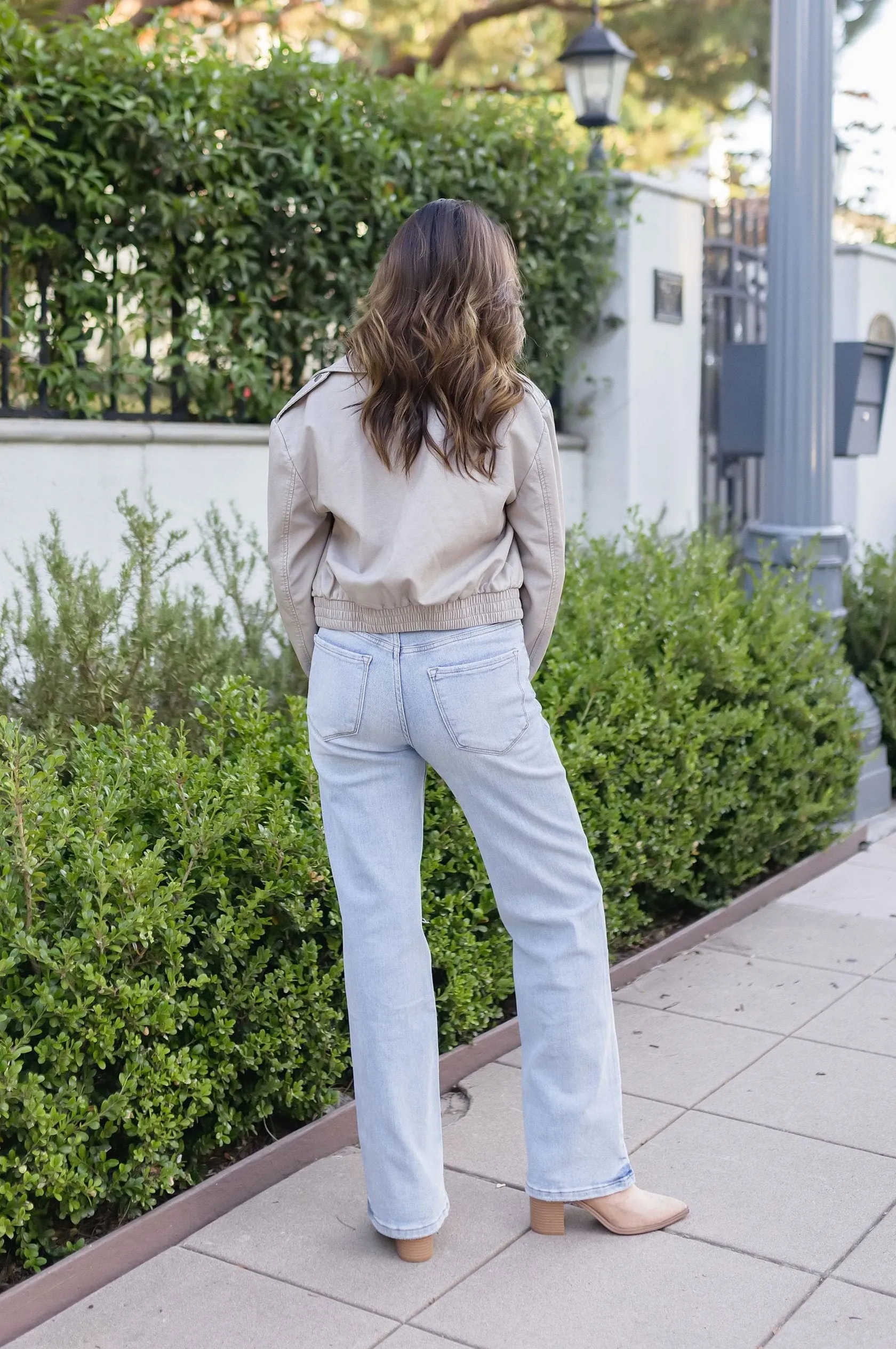 Avery Vegan Leather Cropped Bomber Jacket Cream