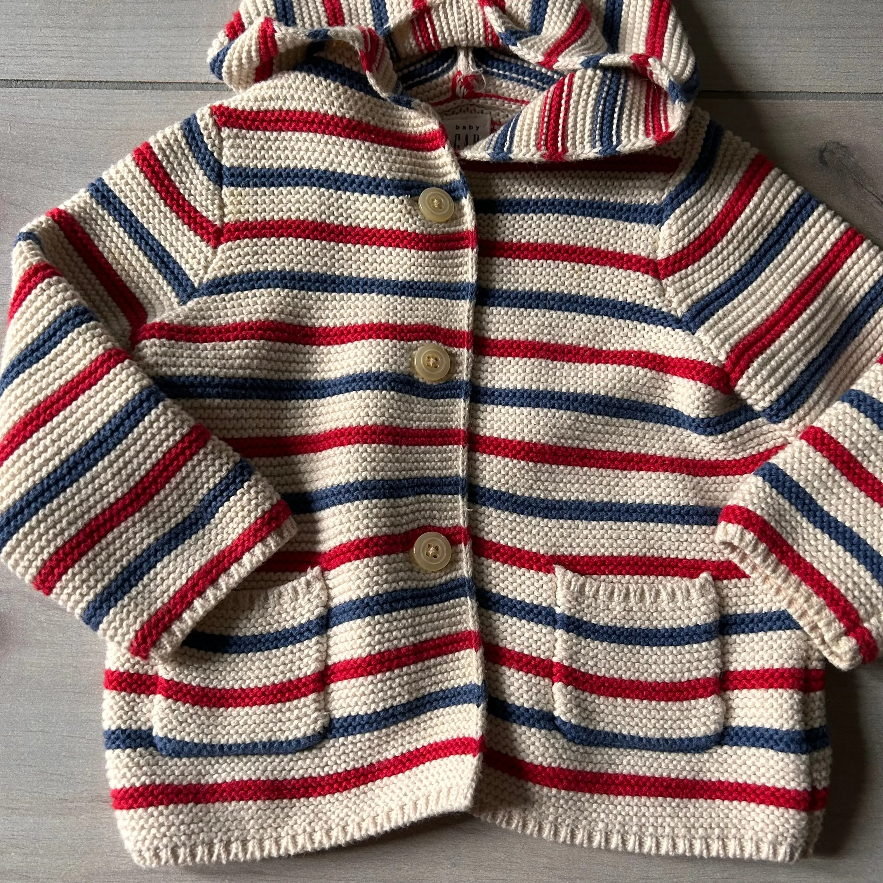 Baby Gap Red White Blue Striped Hooded Sweater Cardigan