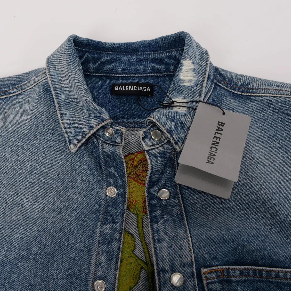 Balenciaga Denim Rose Embroidered Shirt 42