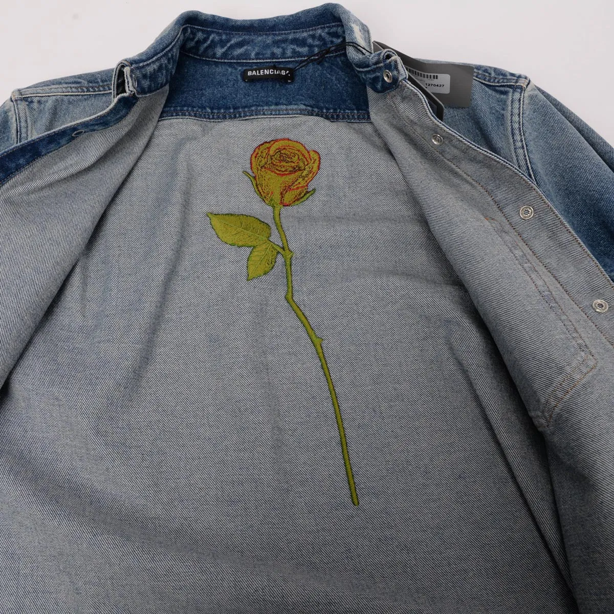 Balenciaga Denim Rose Embroidered Shirt 42