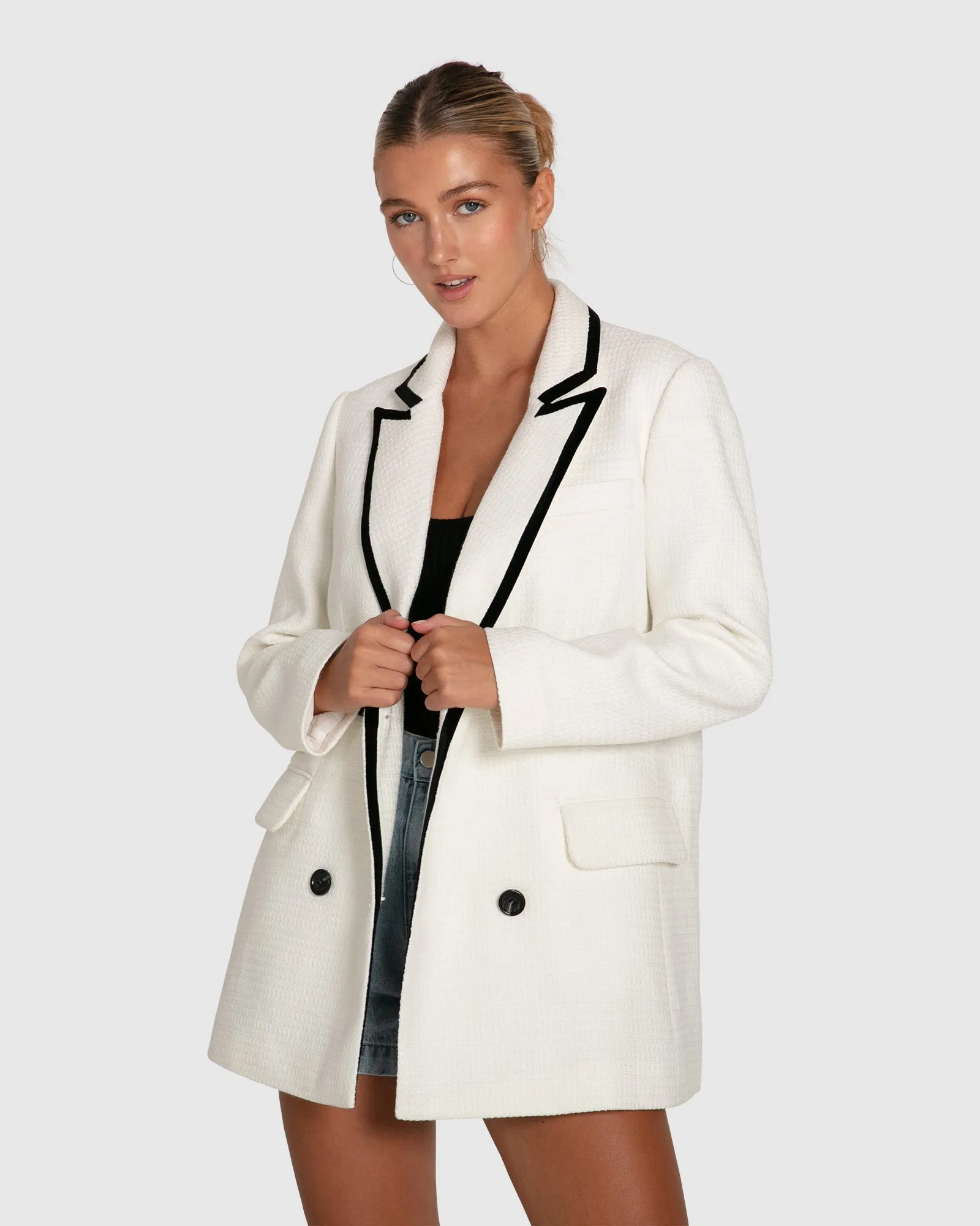 Because Of You Trimmed Blazer Dress - Cream