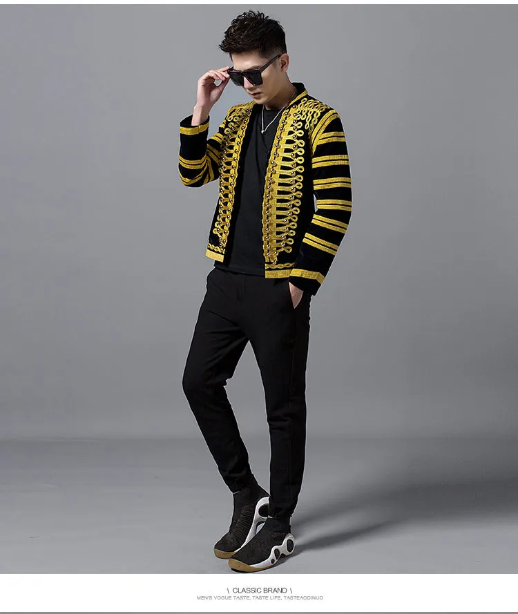 Black and Gold Court Style Men Dress Blazers for Stage Performer