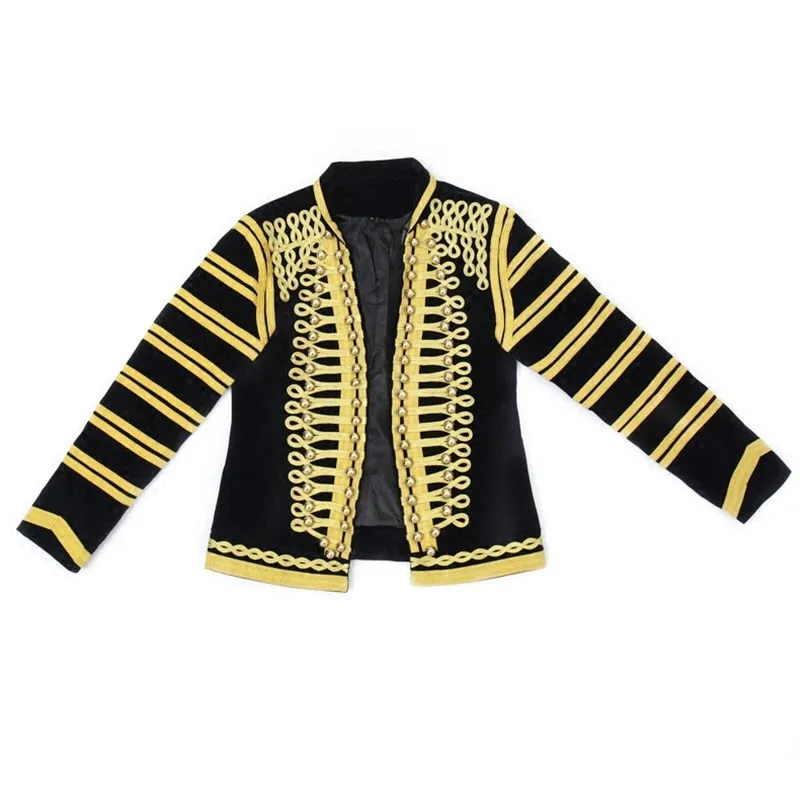 Black and Gold Court Style Men Dress Blazers for Stage Performer