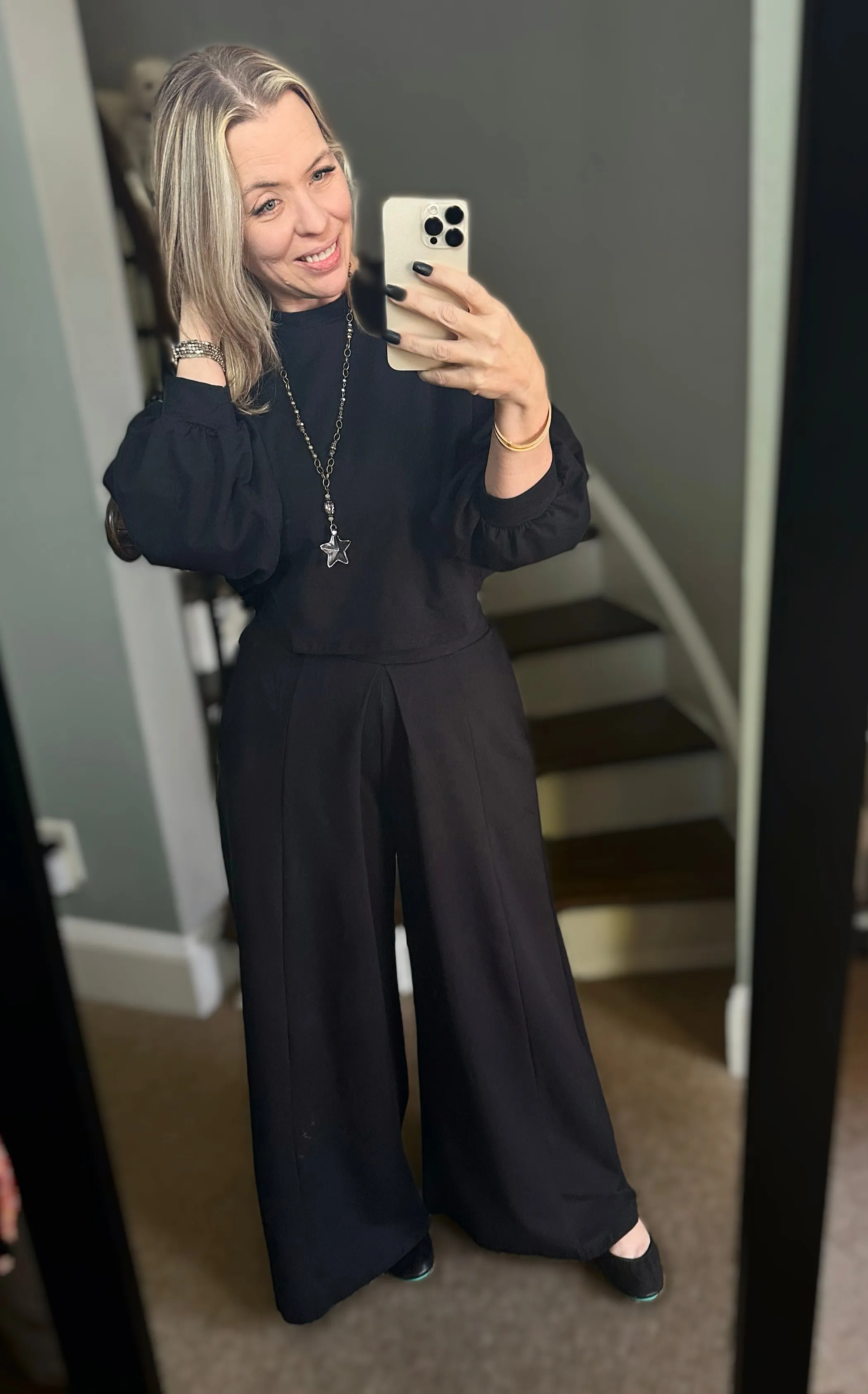 Black Turning Heads Top and Wide Leg Pant Set