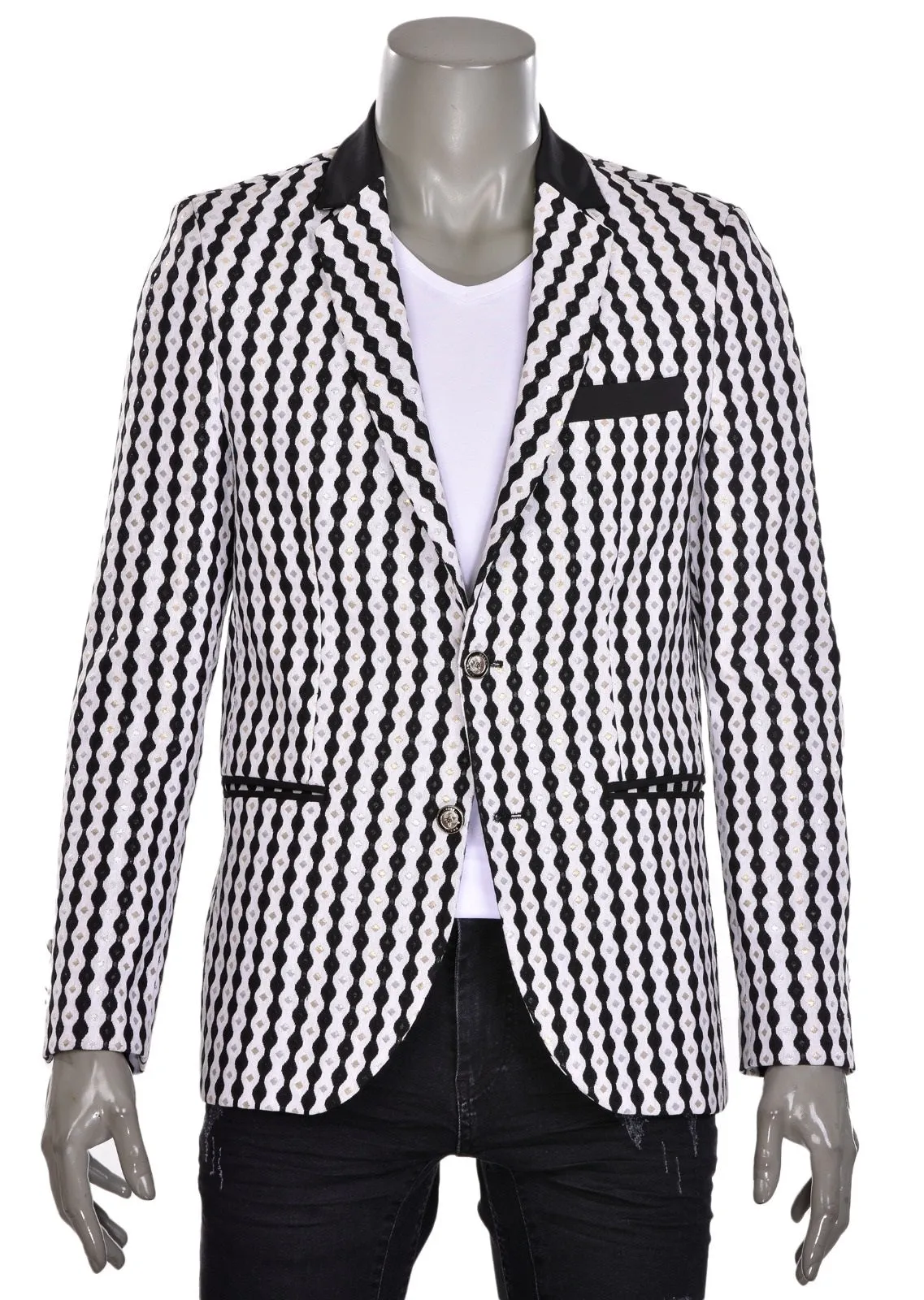 Black White Jacquard Blazer