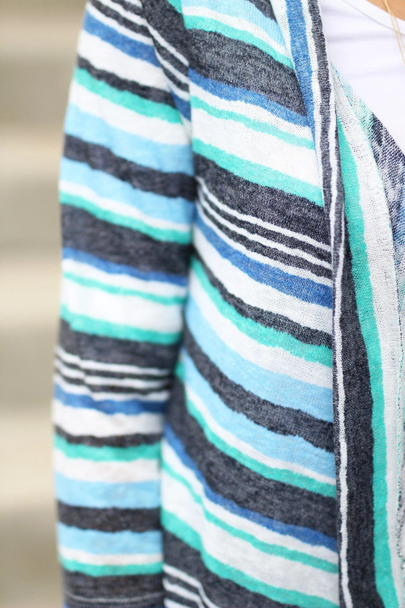 Blue and Green Striped Cardigan