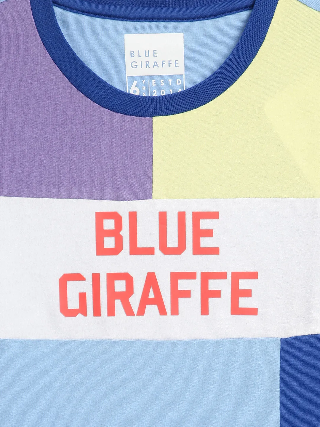 Blue Giraffe Boys Multi Colour blocked Round Neck TShirt