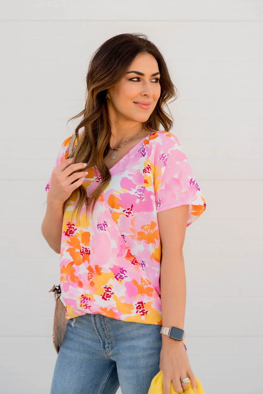 Bold Floral Faux Wrap Tee