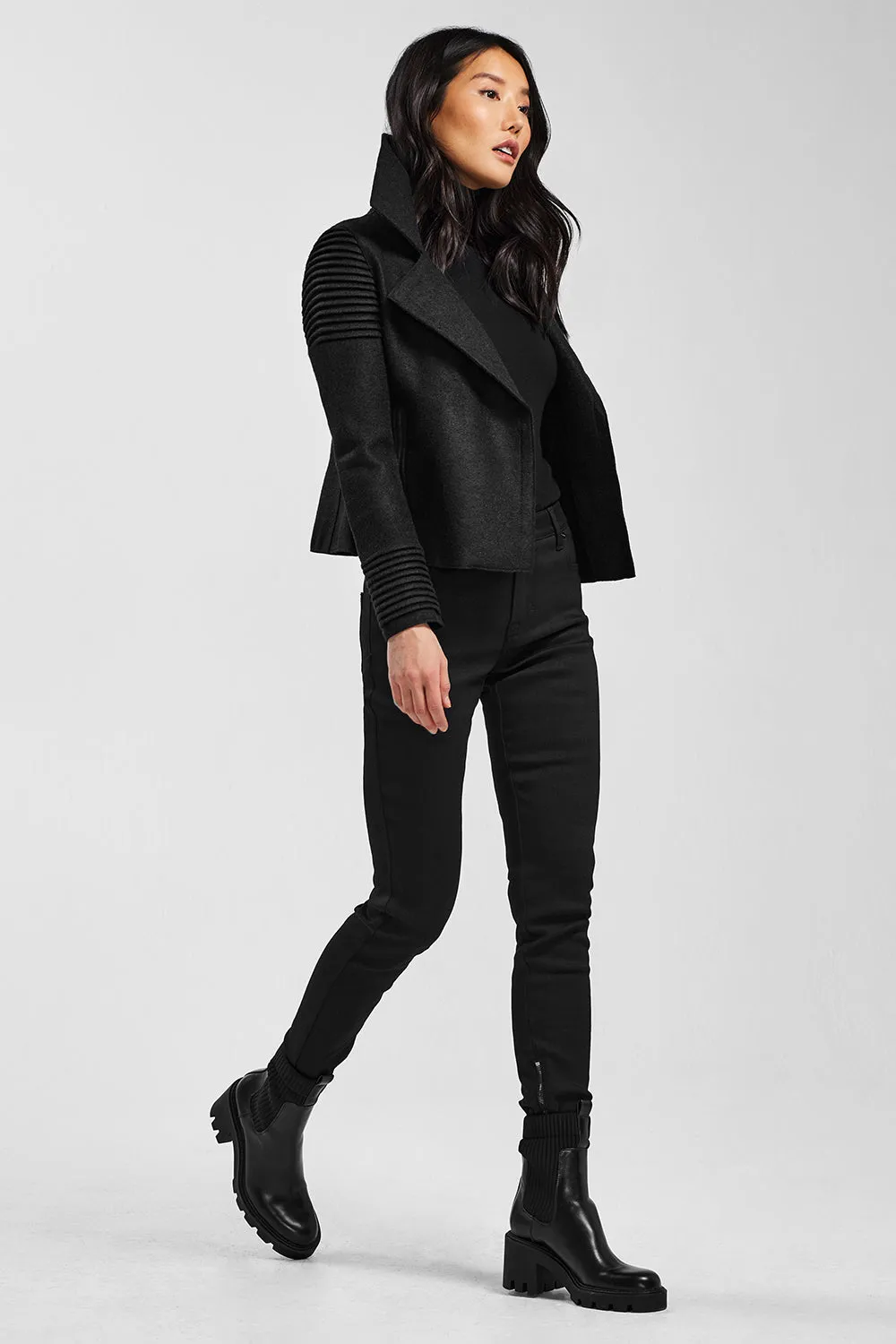 Bomber Jacket with Ribbed Shoulders and Cuffs