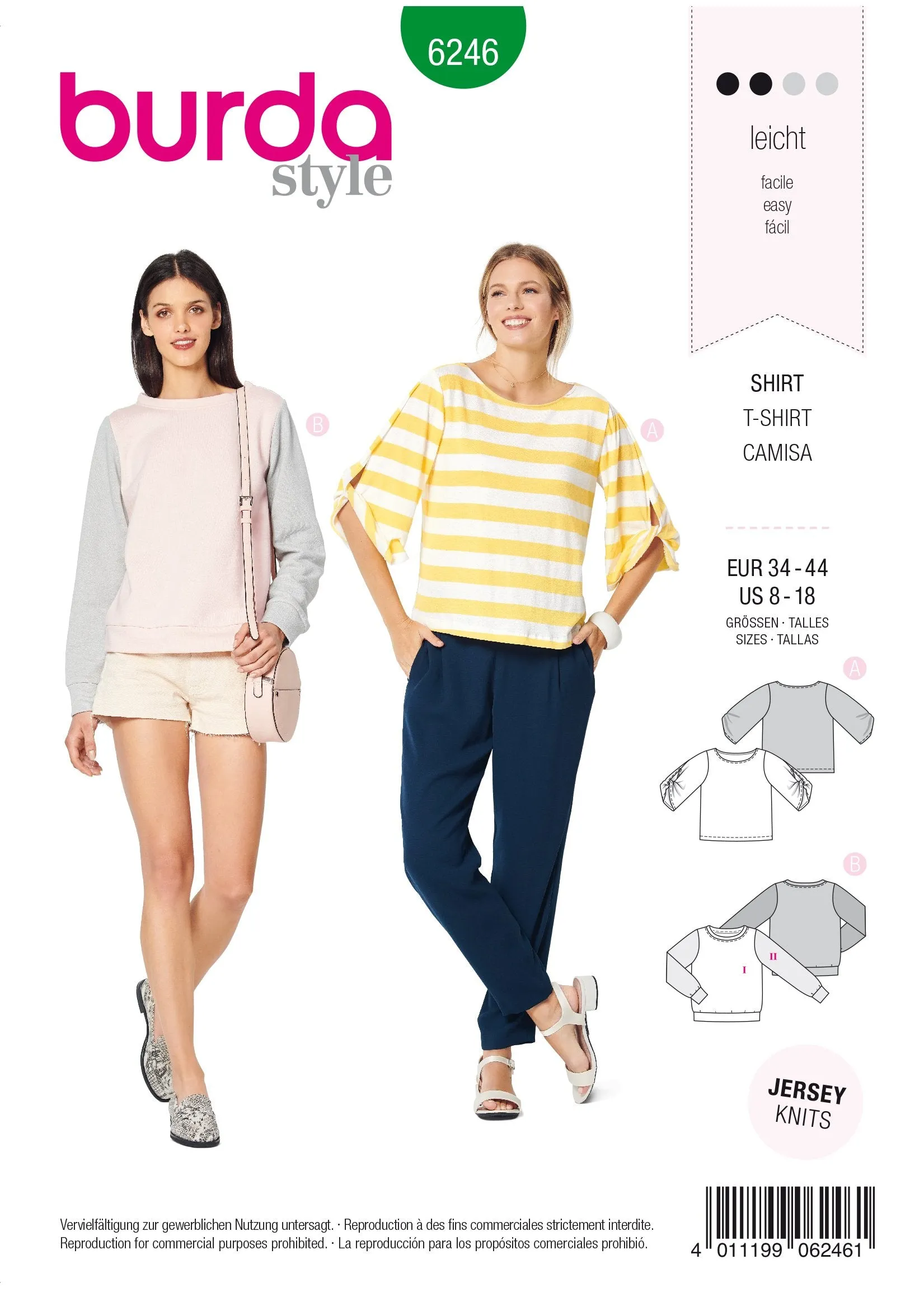 Burda Pattern 6246  Top – Sweatshirt – 
Round Neckline – 
Sleeves with a Twist