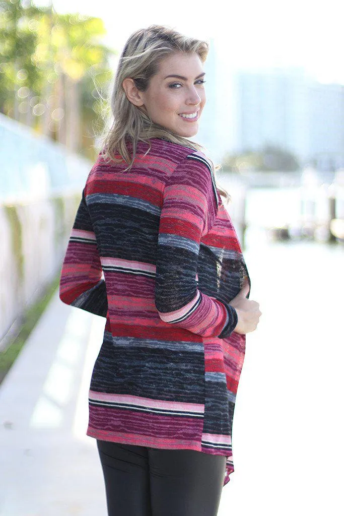 Burgundy Striped Cardigan