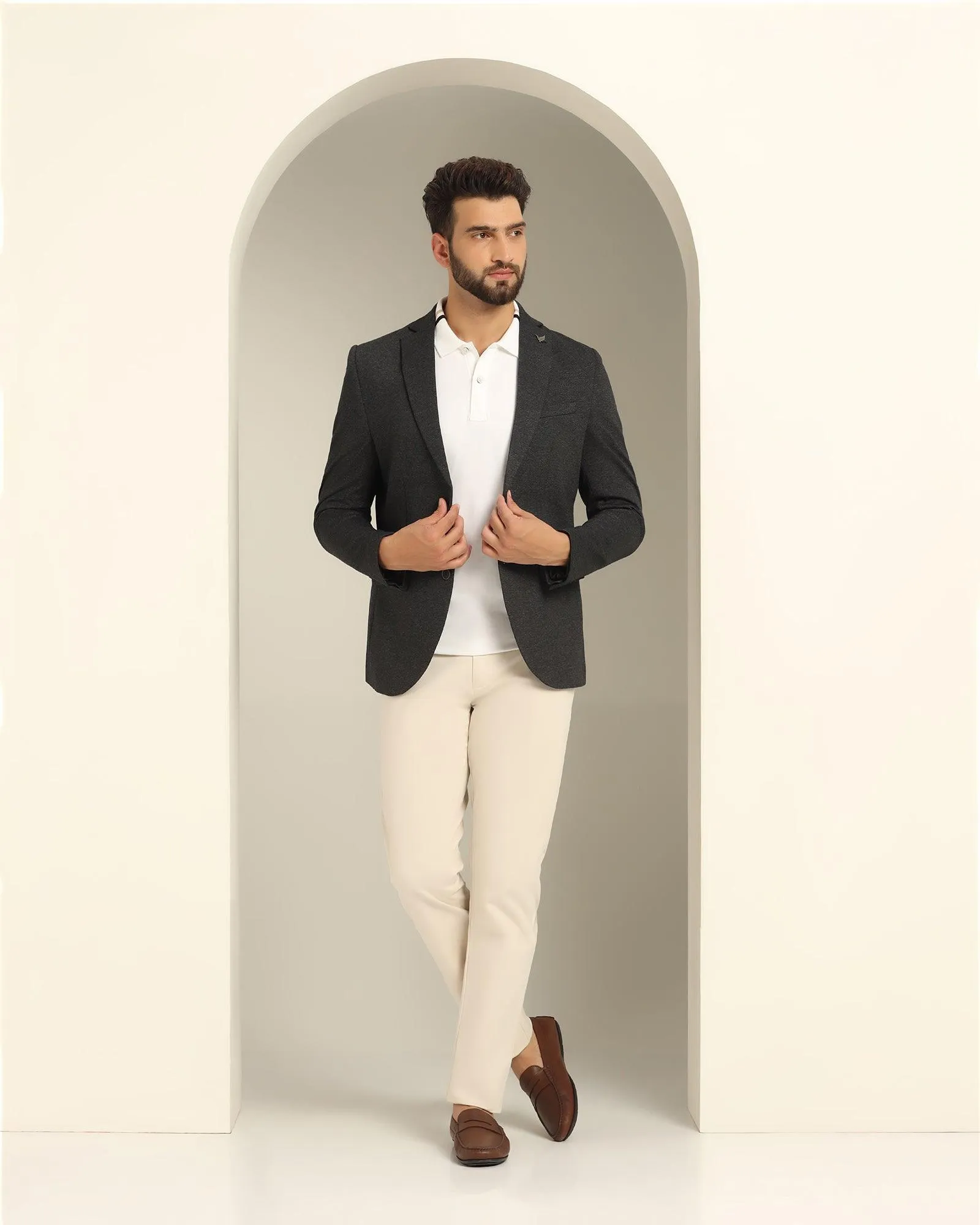 Casual Charcoal Textured Blazer - Lupin