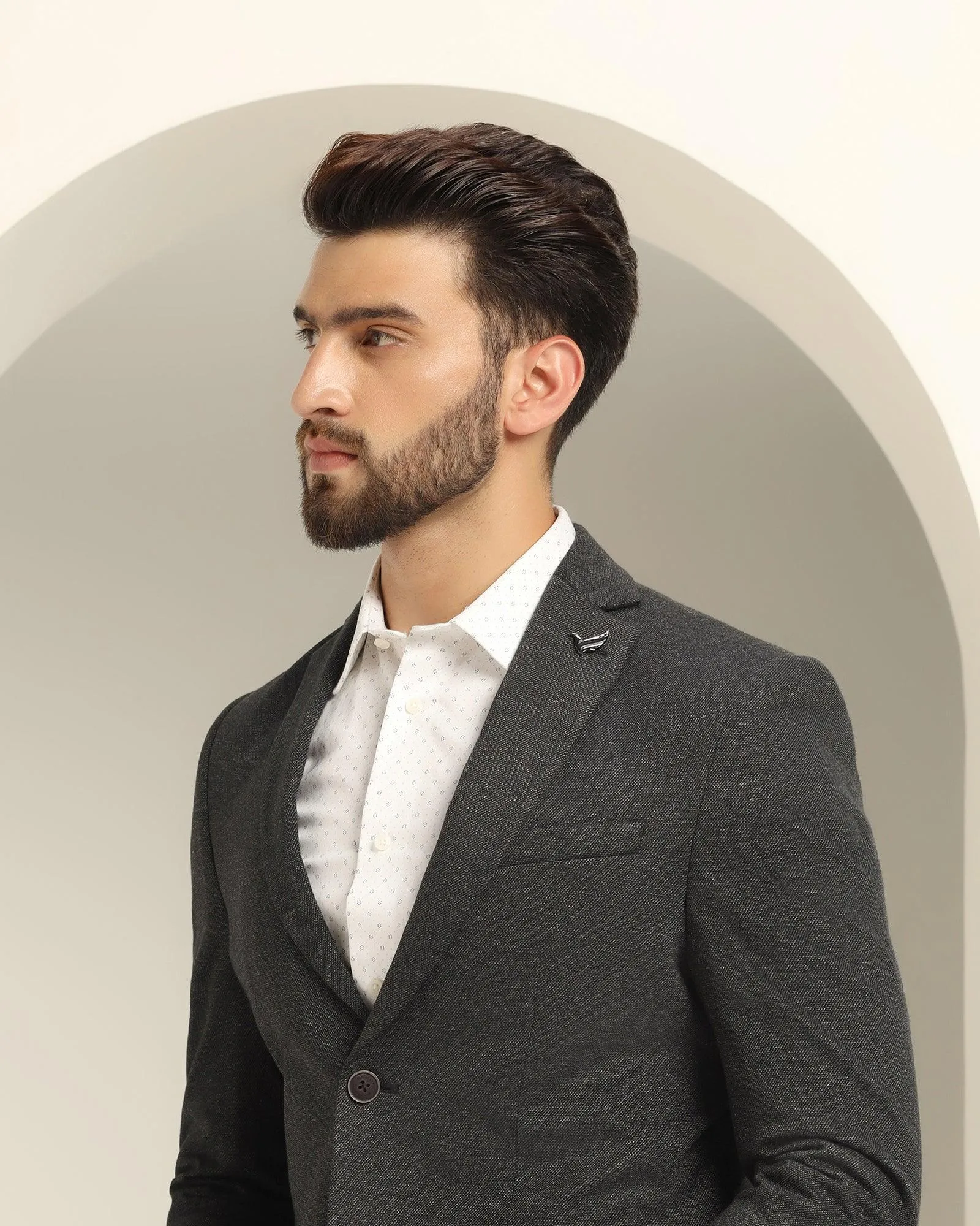 Casual Charcoal Textured Blazer - Lupin