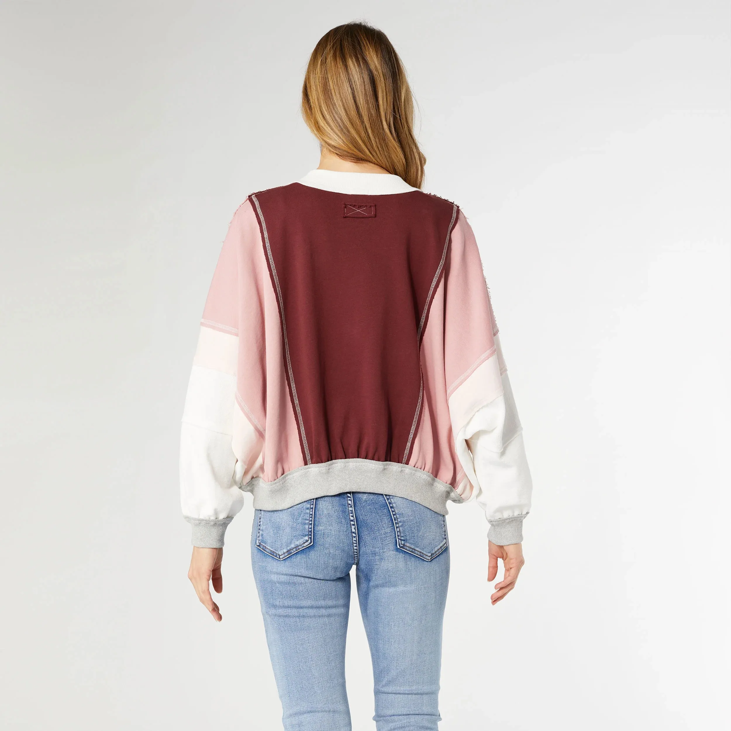 Casual Colorblock Track Sweatshirt | Burgundy/Dusty Rose