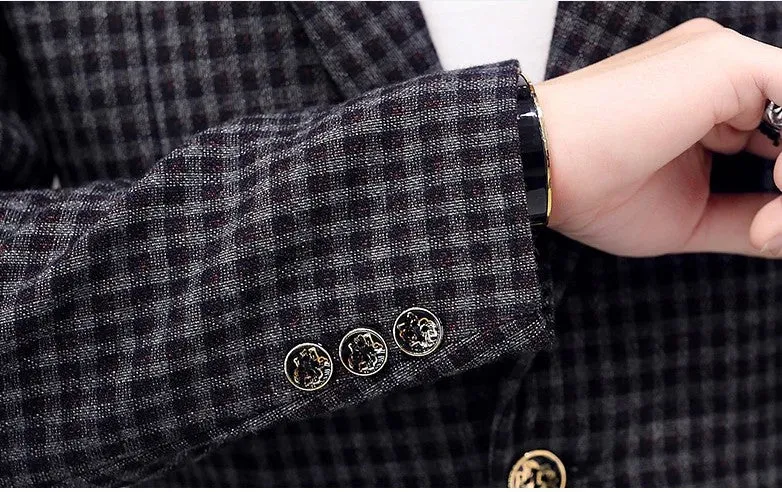 Casual Elegant Solid Plaid Pattern Men Blazer