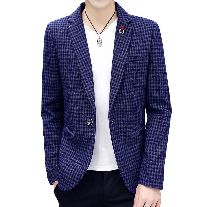 Casual Elegant Solid Plaid Pattern Men Blazer