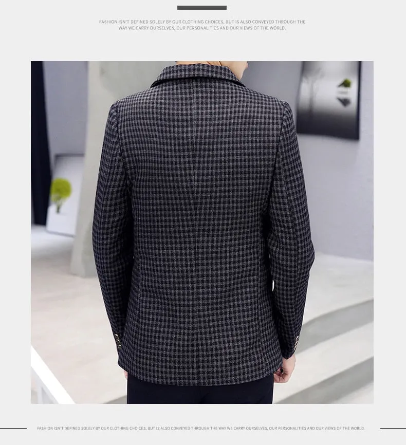 Casual Elegant Solid Plaid Pattern Men Blazer