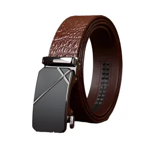 Ceinture cuir aspect crocodile, boucle élégante, pour homme, modèle Léo