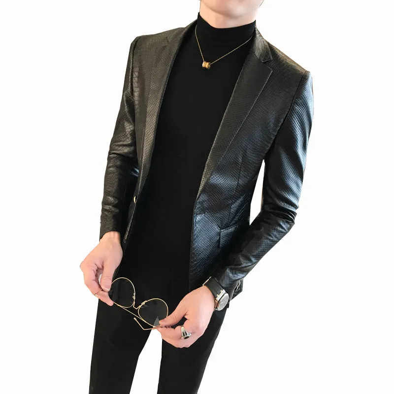 Classic Black Single Button Snake Skin Pattern Cool Men Blazer