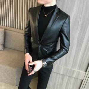 Classic Black Single Button Snake Skin Pattern Cool Men Blazer