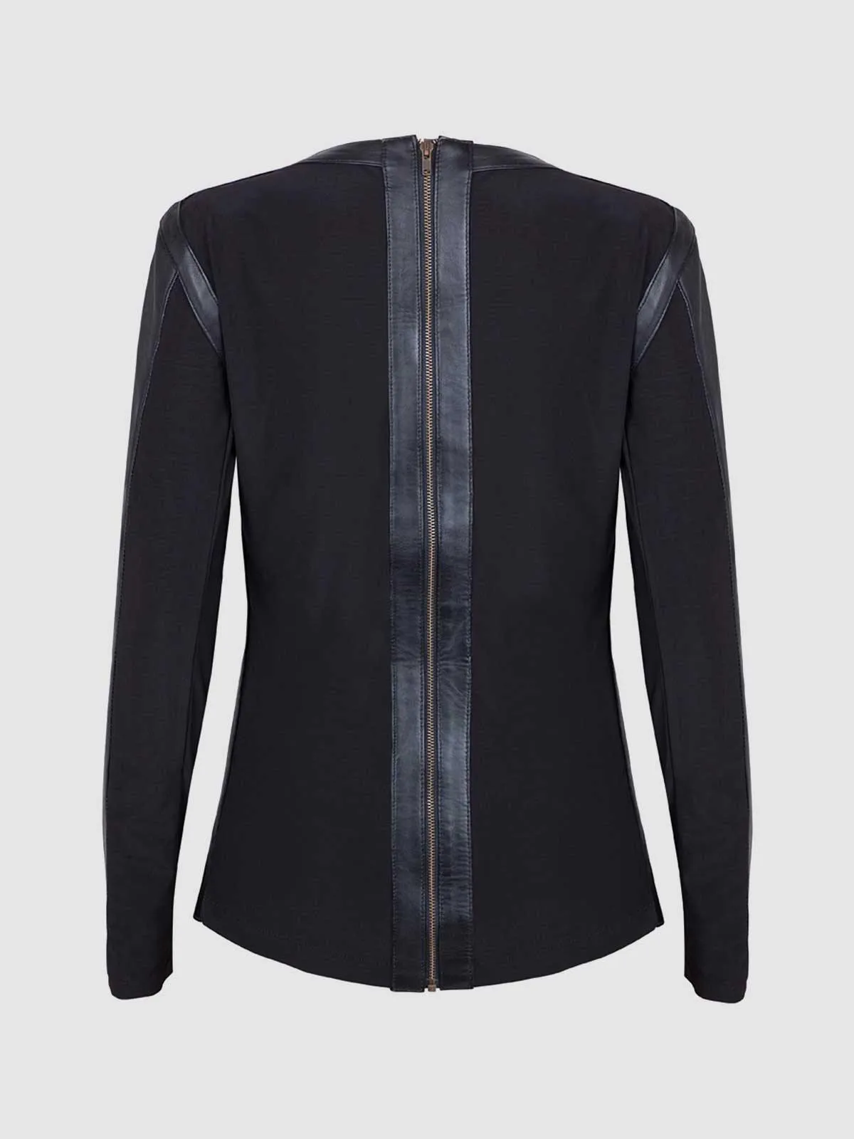 Collarless Leather Shirt Jacket in Black