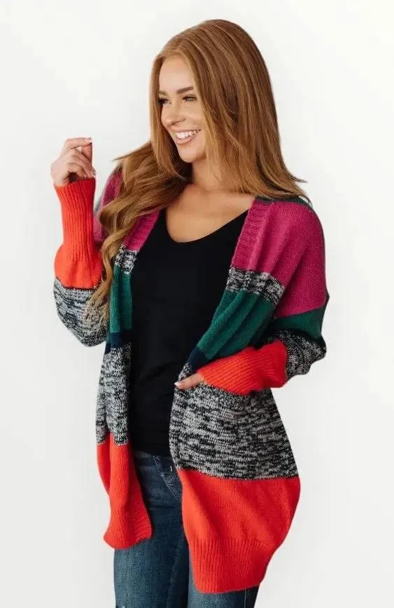 Color Block Striped Open Cardigan