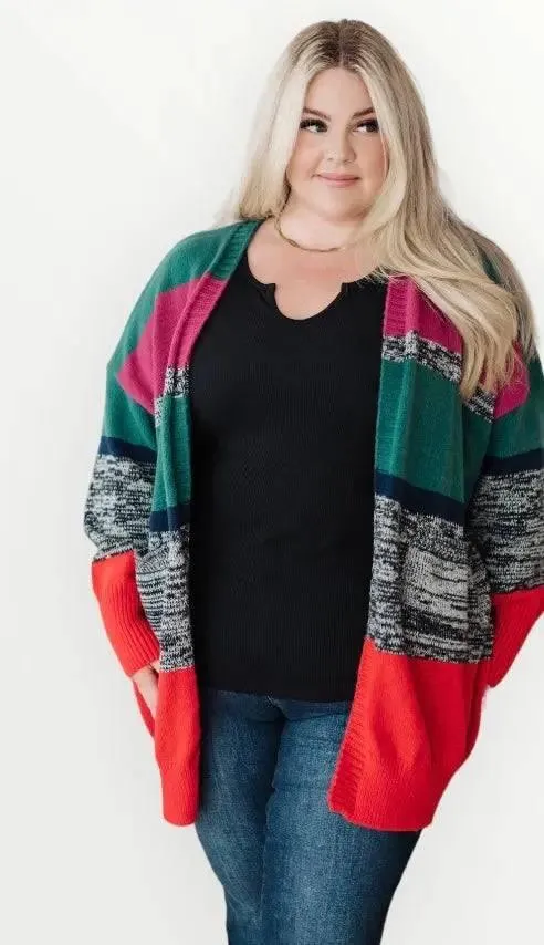 Color Block Striped Open Cardigan