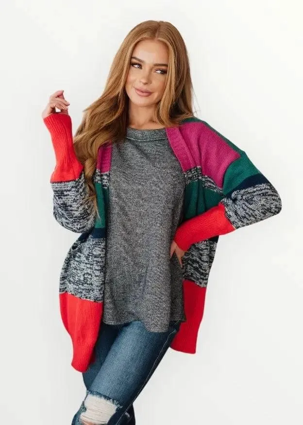 Color Block Striped Open Cardigan