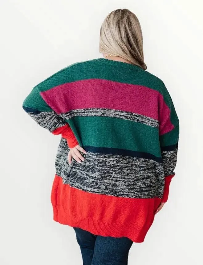 Color Block Striped Open Cardigan