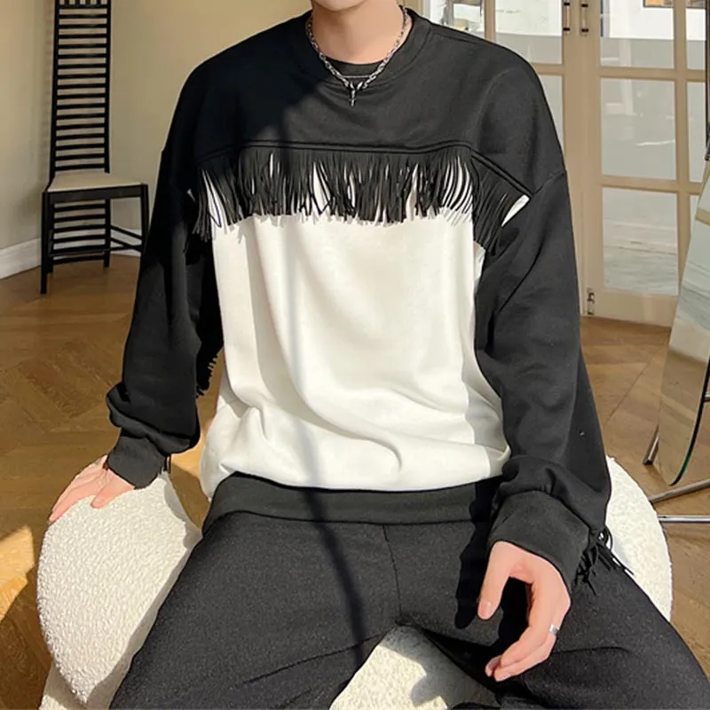 Color Contrast Tassel Pullover Sweatshirt