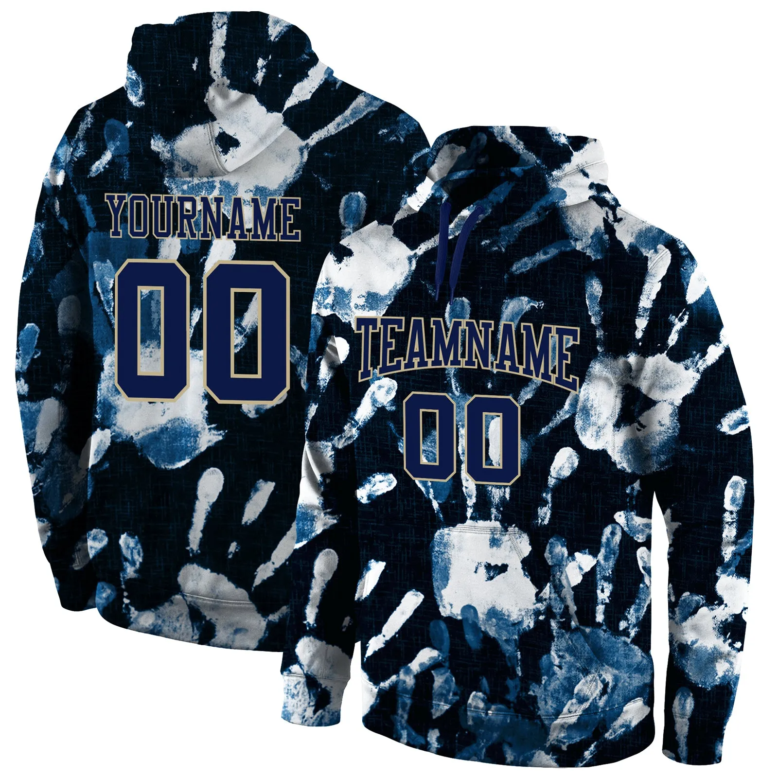 Custom Stitched Graffiti Pattern Navy-Vegas Gold 3D Sports Pullover Sweatshirt Hoodie