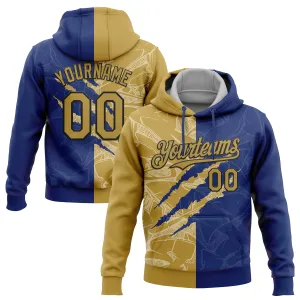 Custom Stitched Graffiti Pattern Old Gold Royal-Black 3D Scratch Sports Pullover Sweatshirt Hoodie