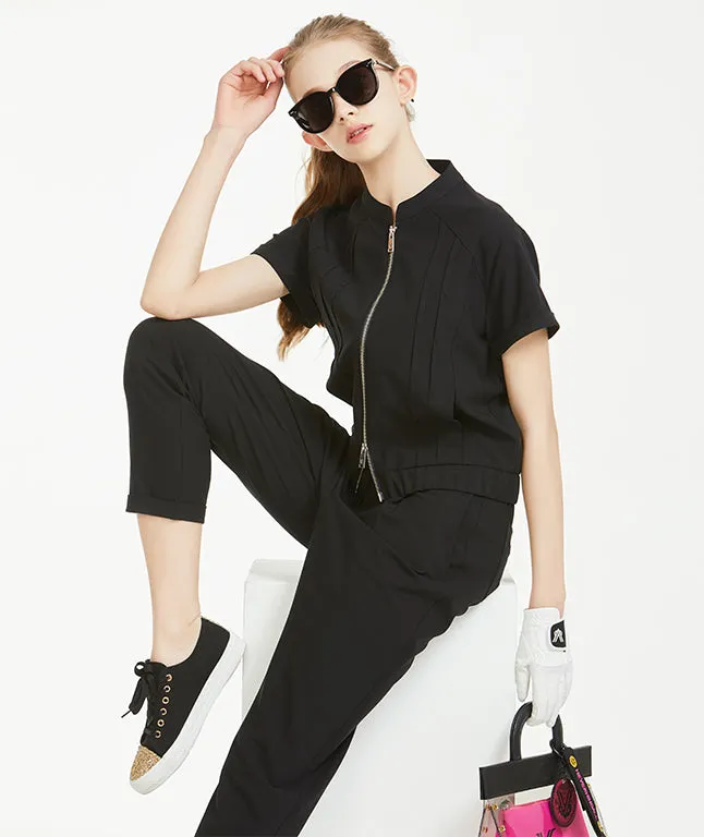 Diane Pintuck Short Sleeve Blouson - Black