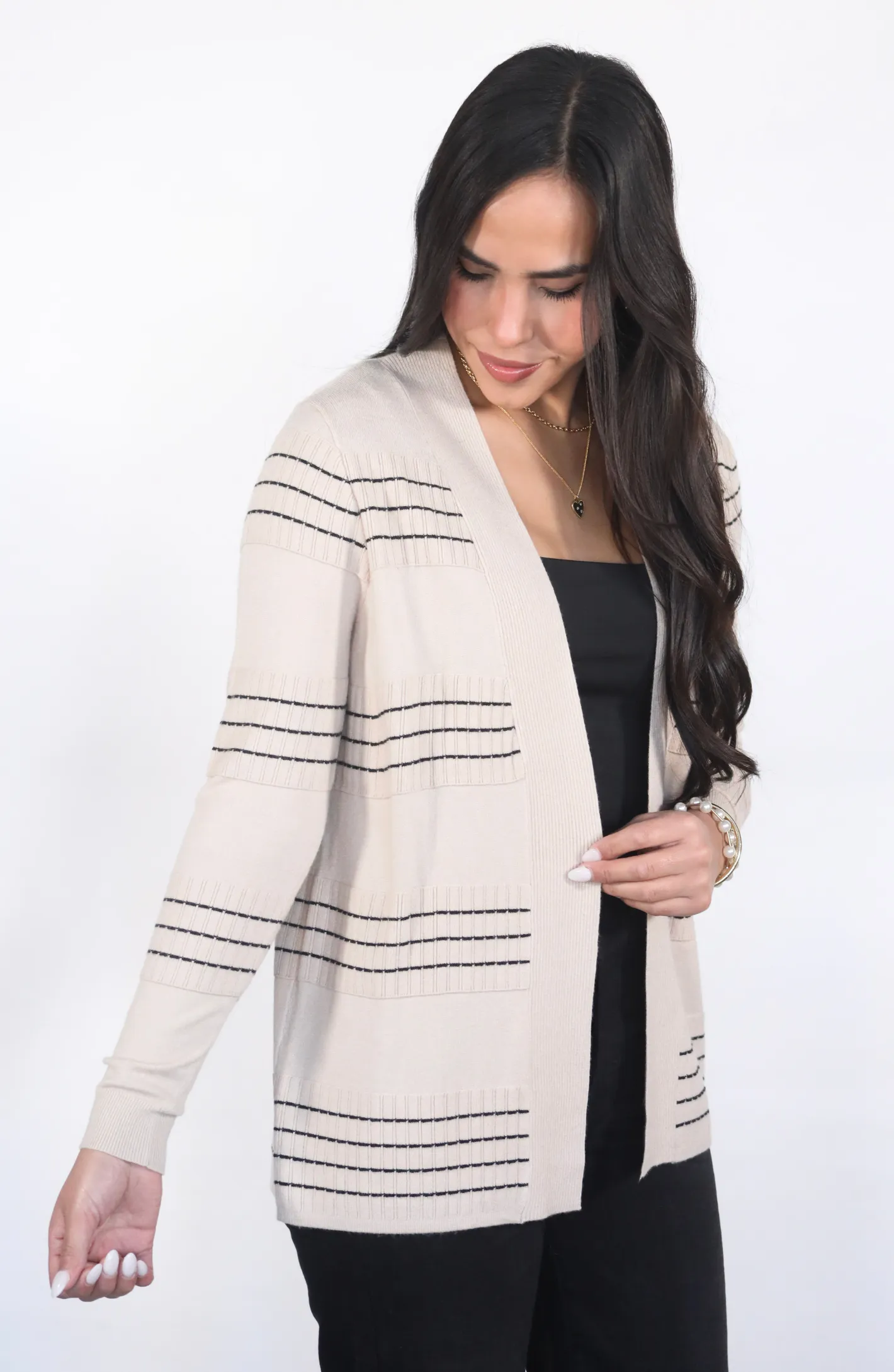 Doing Just Fine Oatmeal Striped Cardigan