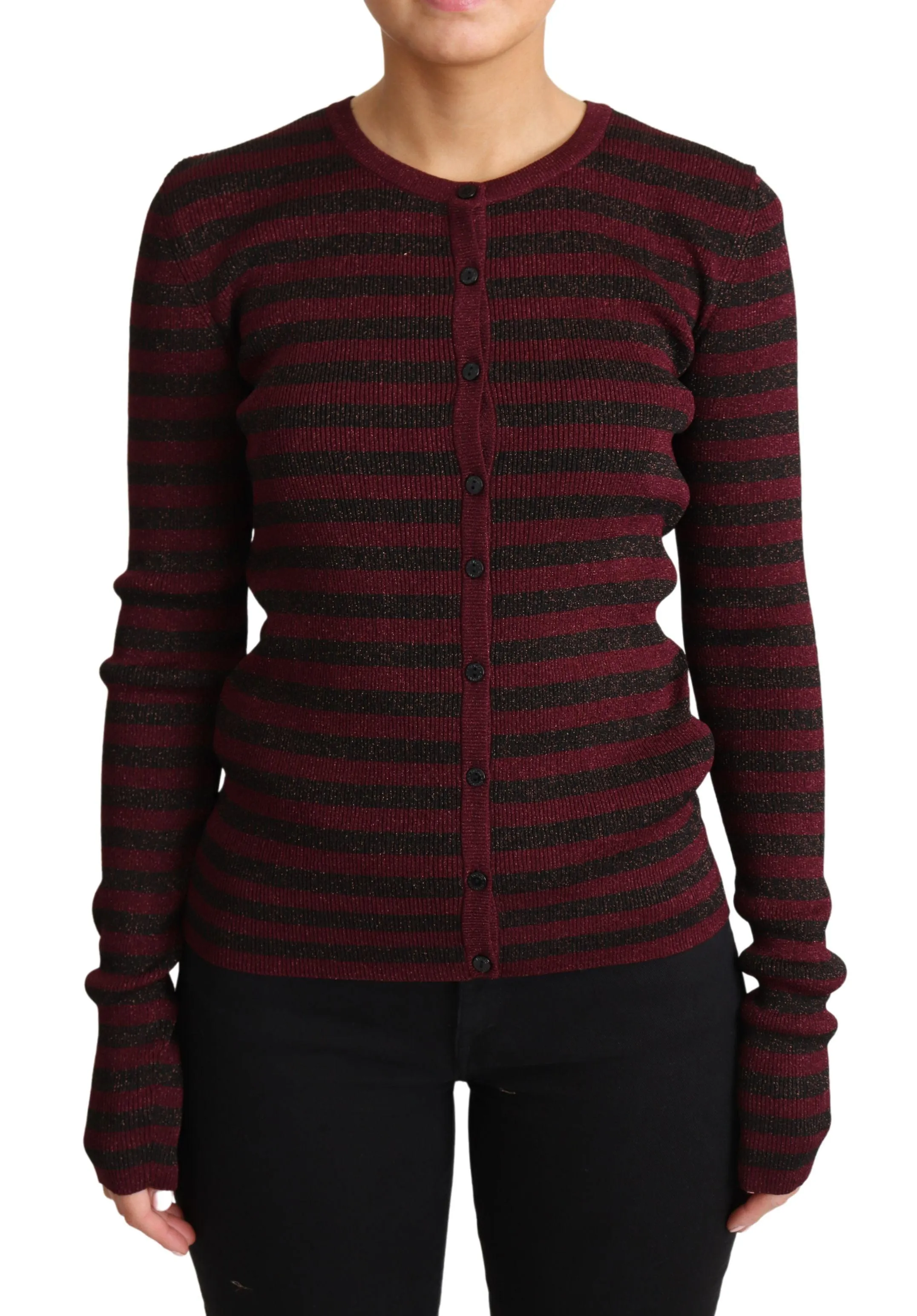 Dolce & Gabbana Black Red Striped Viscose Cardigan Sweater