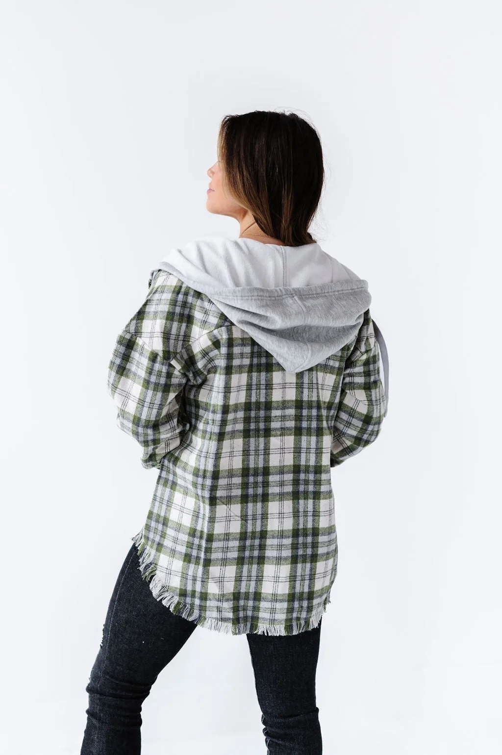 Dove Plaid Shacket in Olive - Size M Left