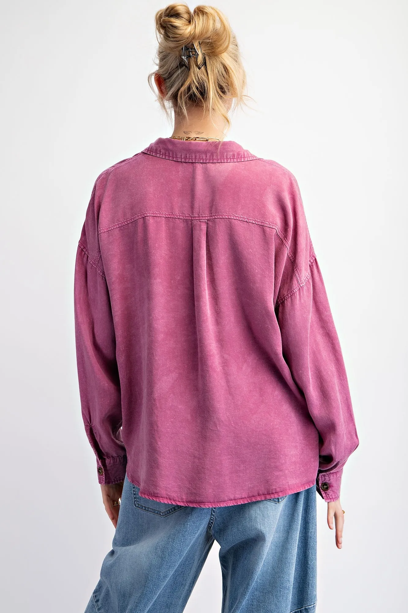 Easel Magenta Button Down Top