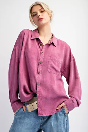 Easel Magenta Button Down Top