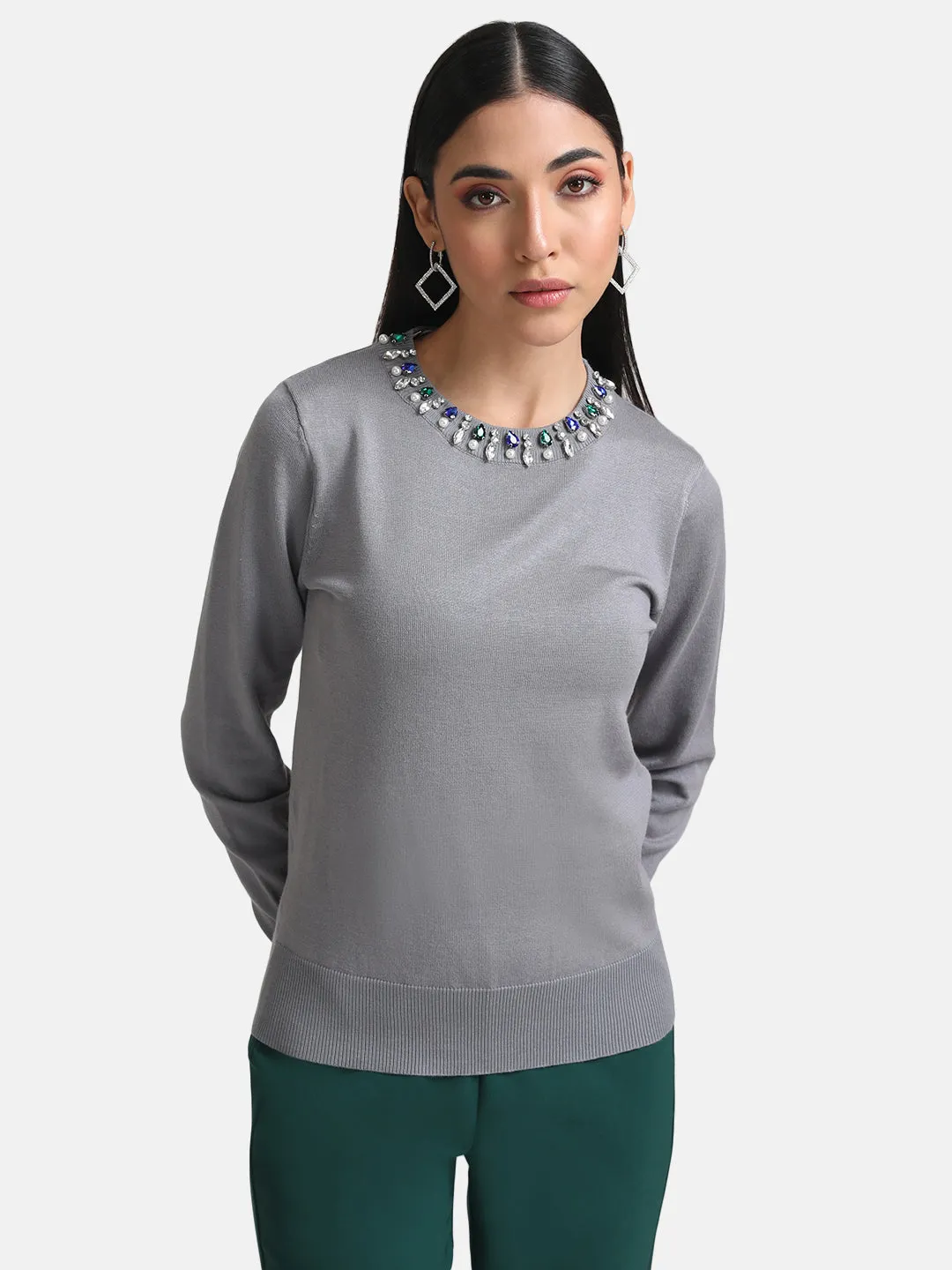 Embellished Neck Pullover